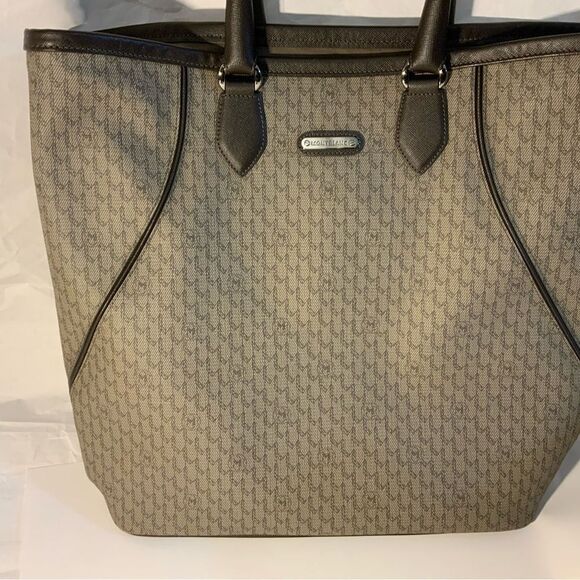 MONTBLANC  BROWN GRAY SIGNATURE BAG PVC LEATHER ITALY Excellent - Picture 3 of 16
